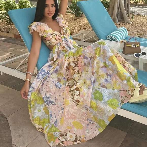 Zimmermann Pop Ruffle Midi Dress in Patch Floral - Picture 4 of 10